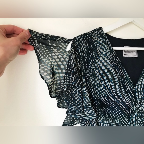 Flutter sleeve sheer dot pattern overlay midi dress - Picture 10 of 14